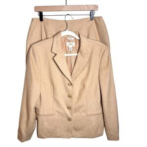 Vintage Talbots Camel Hair Blazer & Skirt Suit Set SZ 14 Tan